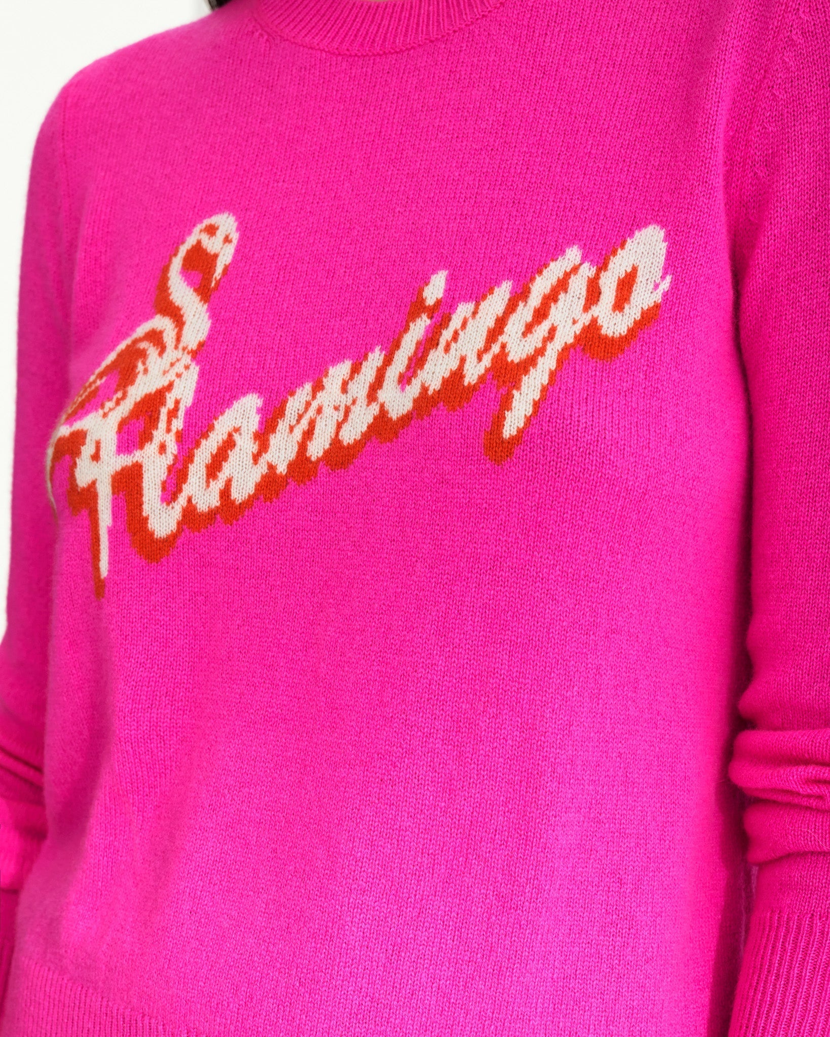 Pull court à col rond Flamingo en cachemire - Summer Fuchsia