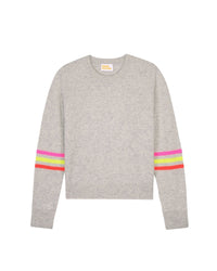 Pull à col rond 3 lignes en cachemire - Light Heather Gray