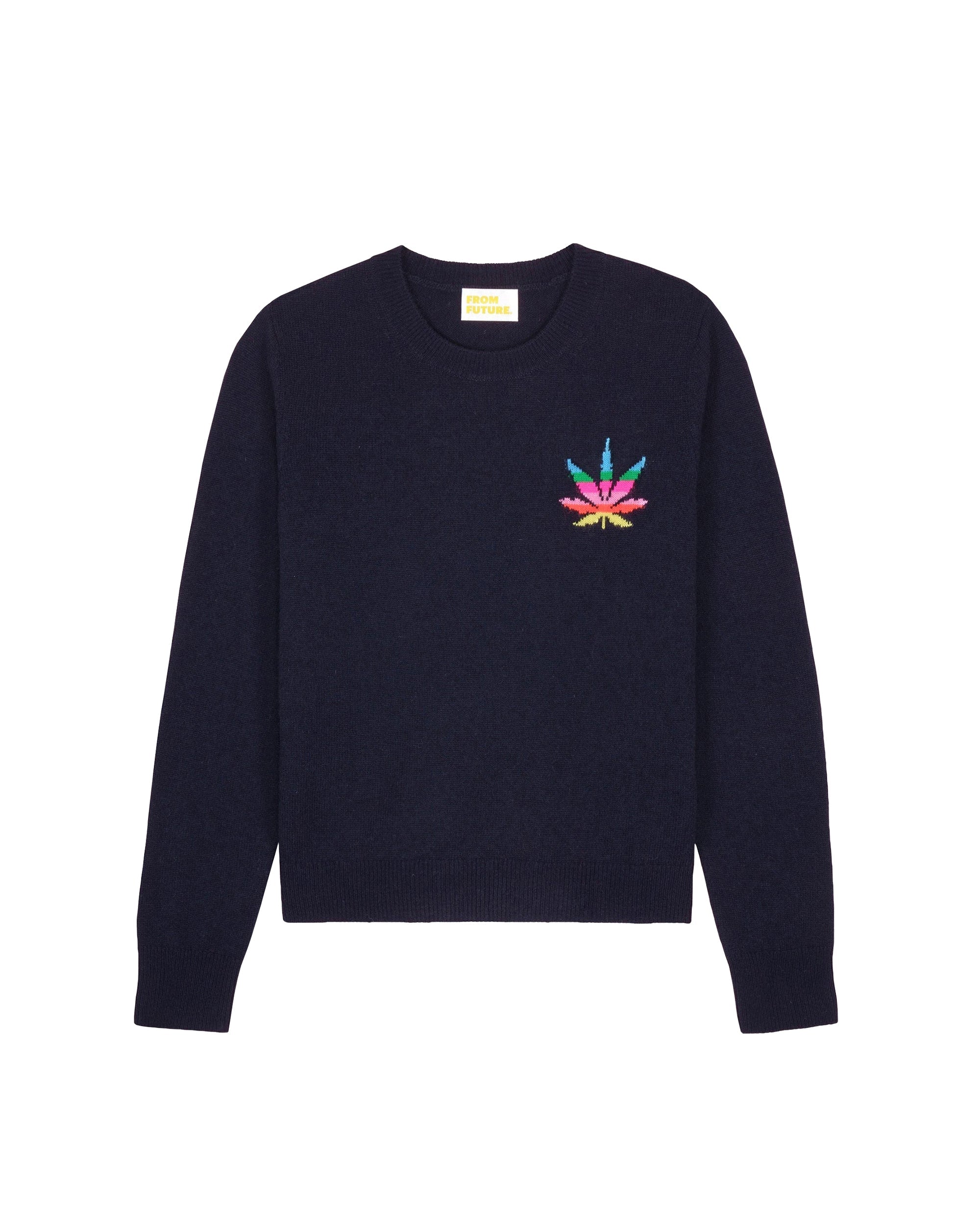 Pull à col rond Mini Leaf en cachemire - Navy