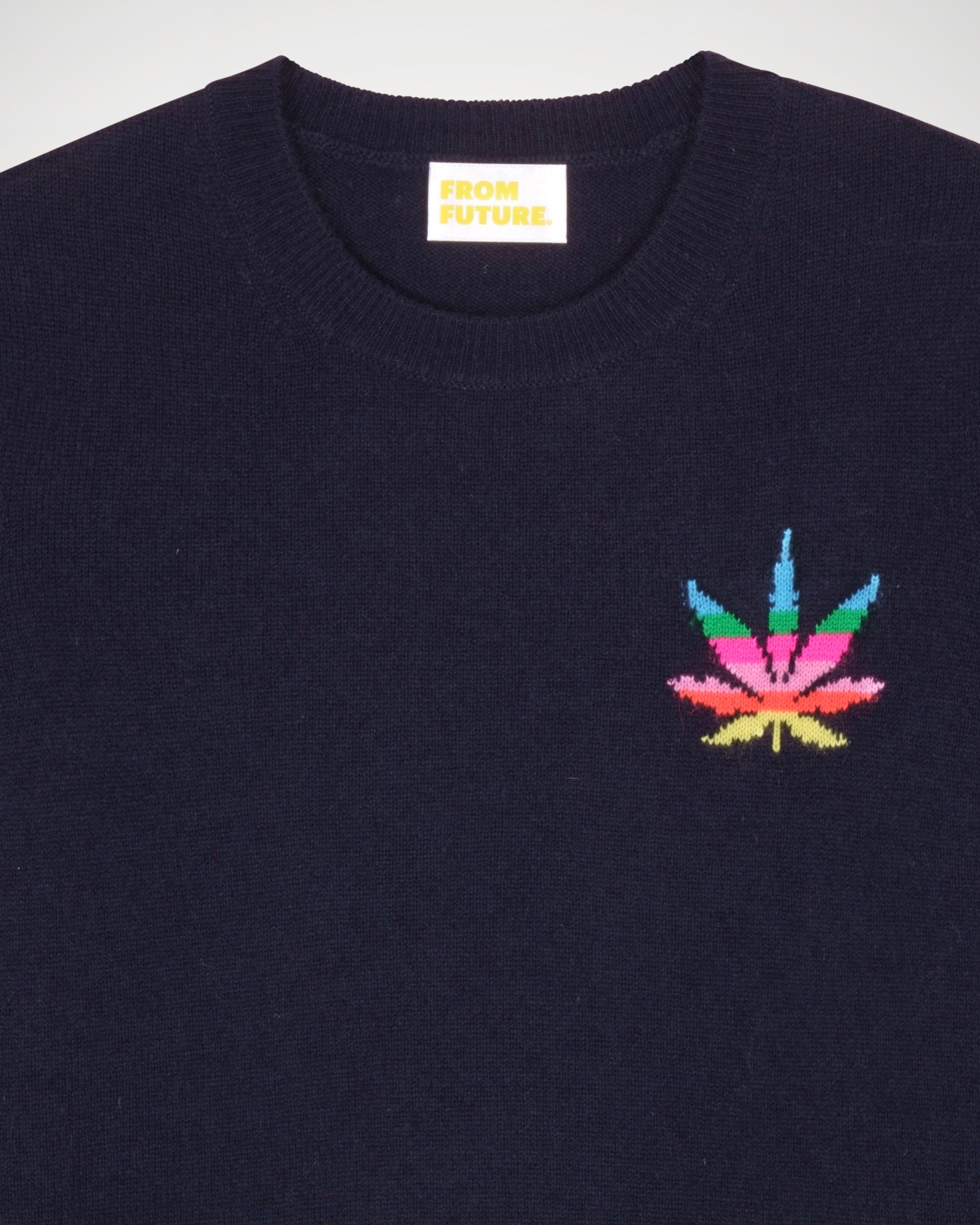 Pull à col rond Mini Leaf en cachemire - Navy