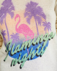 Pull à col rond imprimé Flamingo en cachemire - Ecru