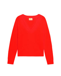 Pull court Light à col V en cachemire - Bright Red