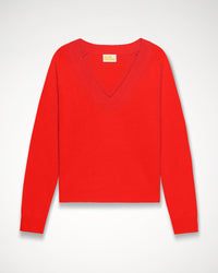 Pull court Light à col V en cachemire - Bright Red