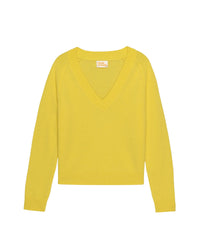 Pull court Light à col V en cachemire - Yellow