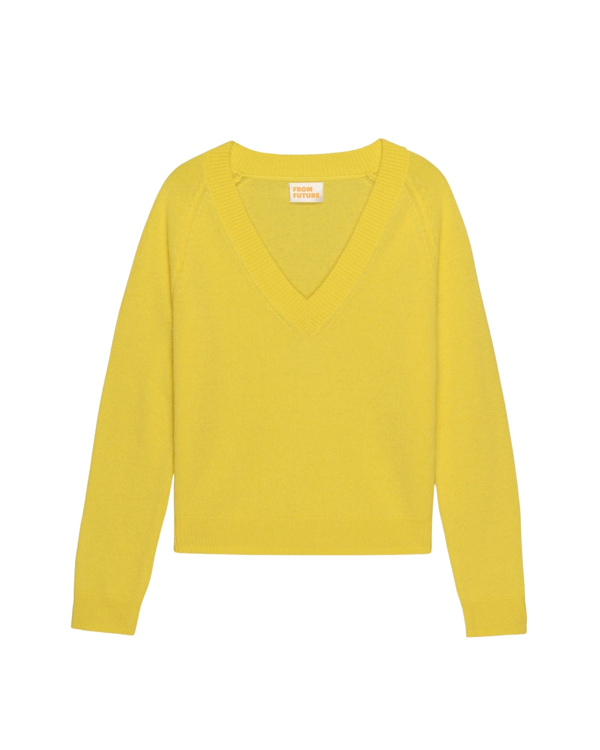 Pull court Light à col V en cachemire - Yellow