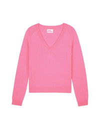 Pull court Light à col V en cachemire - Sugar Pink