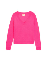 Pull court Light à col V en cachemire - Neon Pink