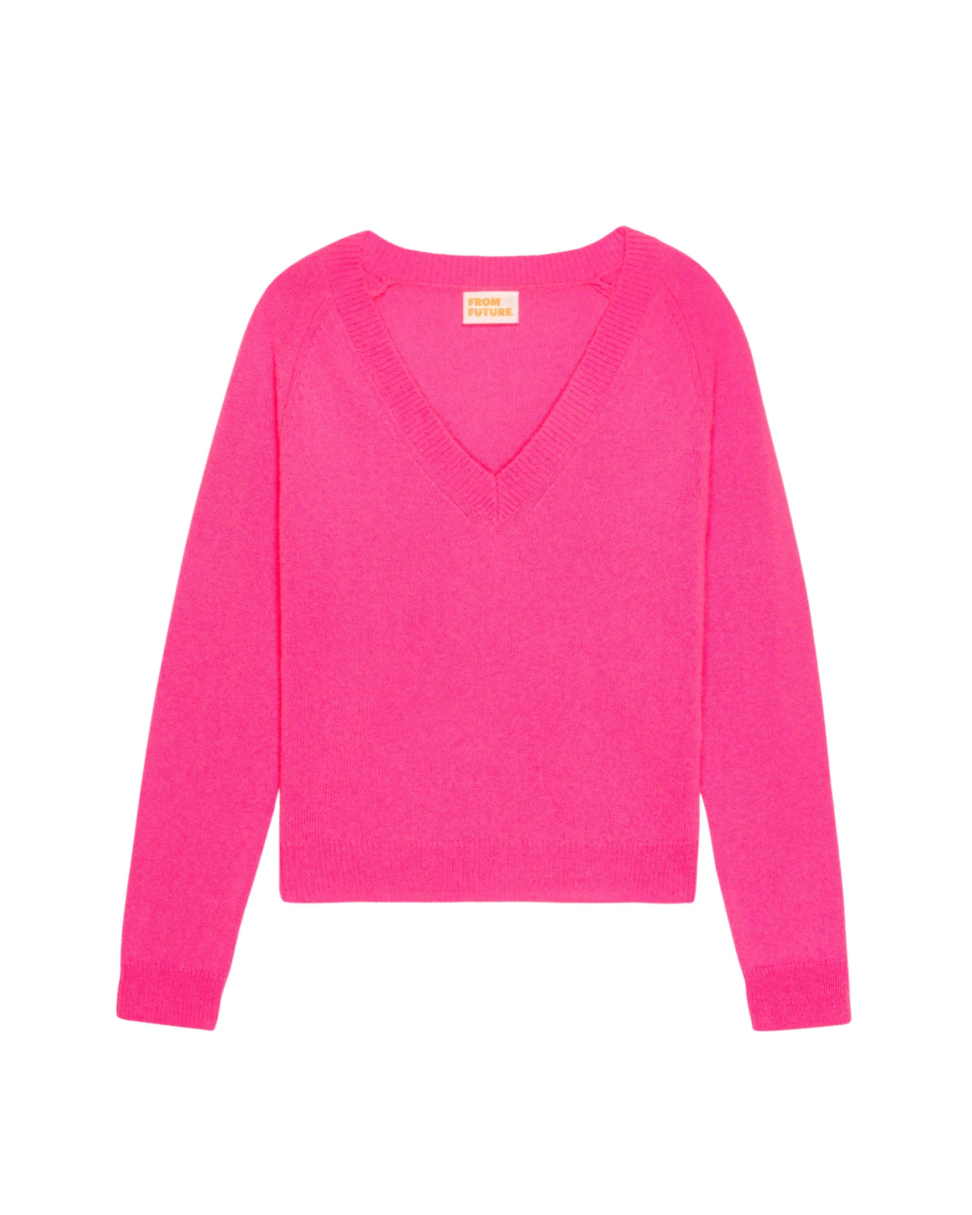 Pull court Light à col V en cachemire - Neon Pink