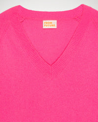 Pull court Light à col V en cachemire - Neon Pink