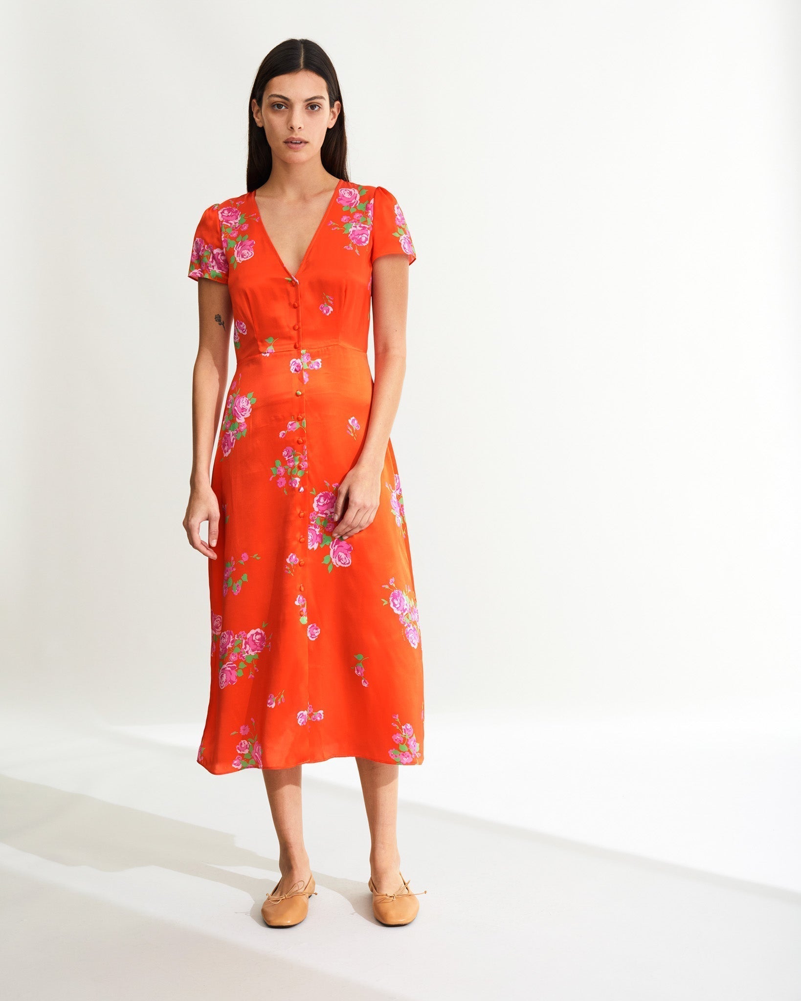 Robe longue Simone en soie - Pink Maxi Bouquet