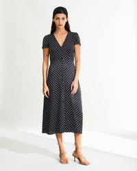 Robe longue Simone en soie - Black Polka Dots