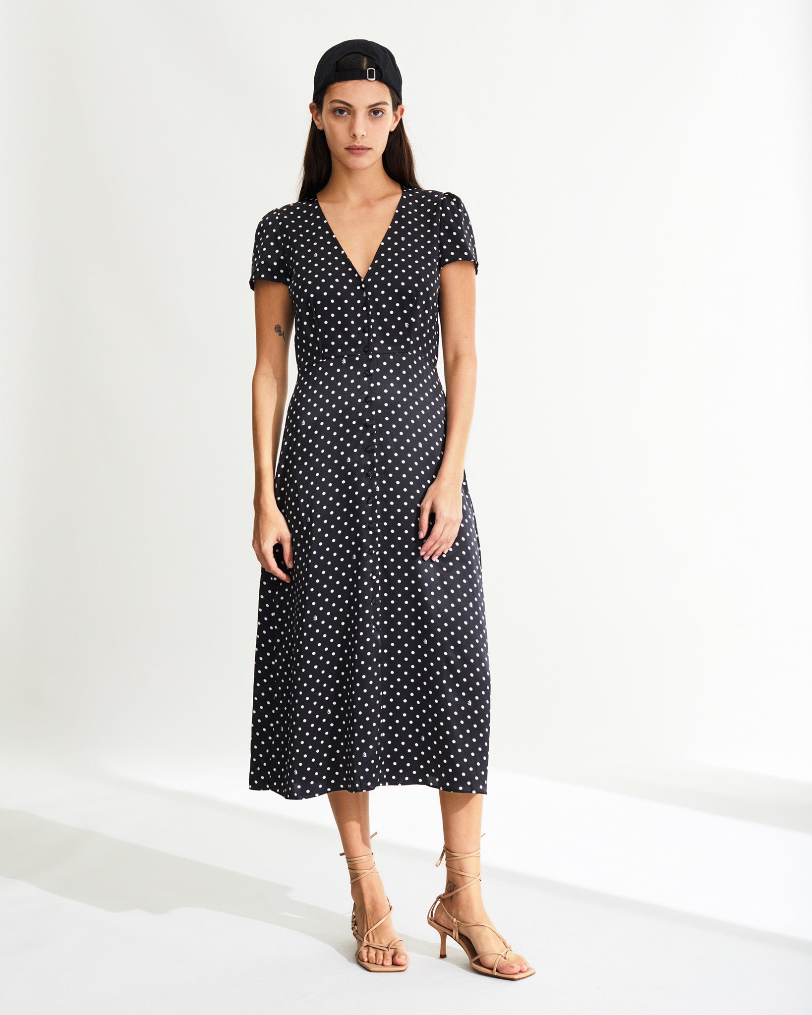 Robe longue Simone en soie - Black Polka Dots