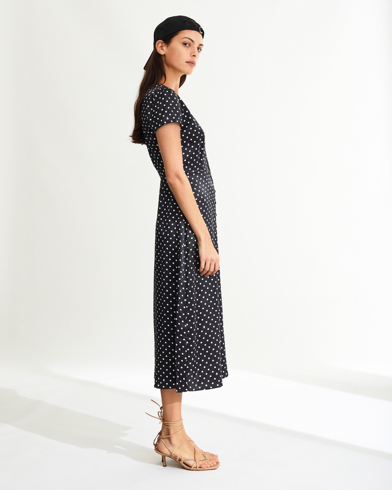 Robe longue Simone en soie - Black Polka Dots