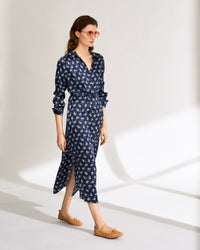 Robe chemise Angie en soie - Navy Bandana