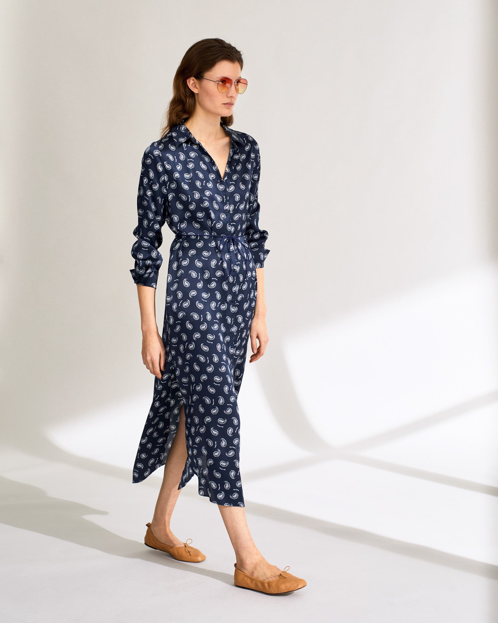 Robe chemise Angie en soie - Navy Bandana