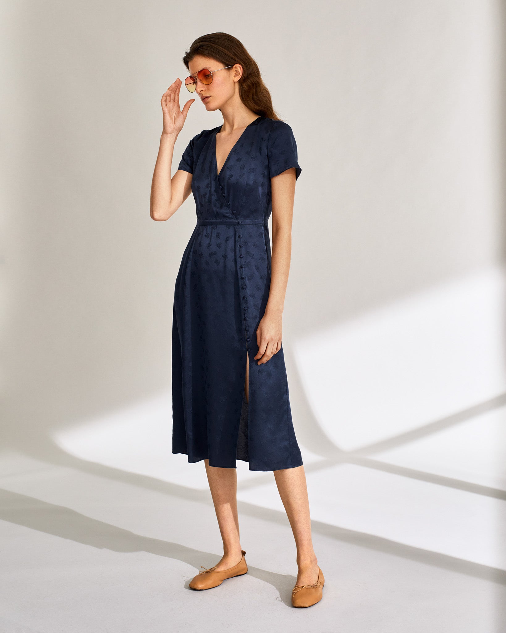 Robe mi longue Marta en soie - Navy Jacquard
