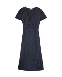 Robe mi longue Marta en soie - Navy Jacquard