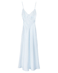 Robe longue Gigi en soie - Blue Vichy