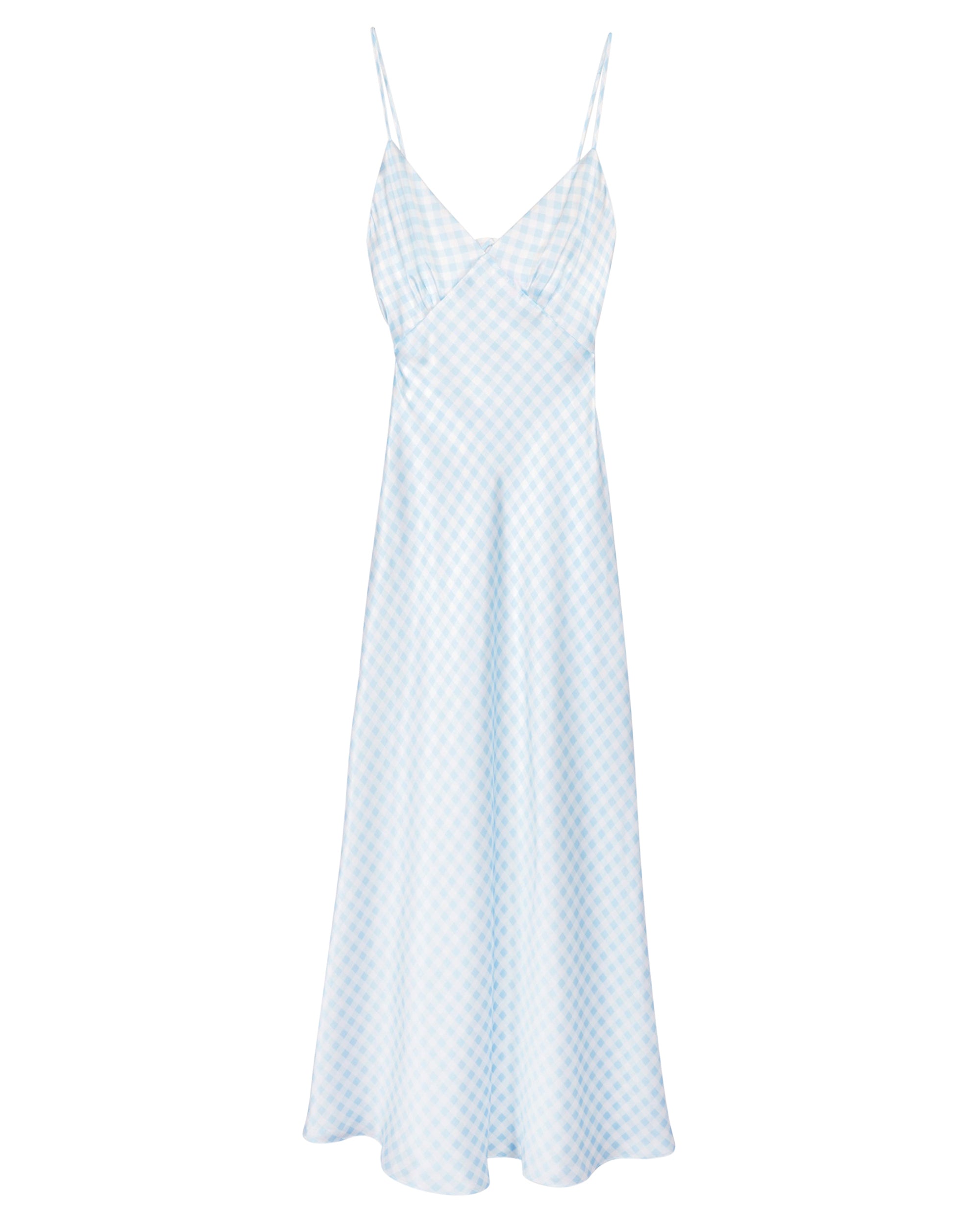 Robe longue Gigi en soie - Blue Vichy