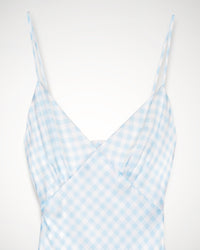 Robe longue Gigi en soie - Blue Vichy