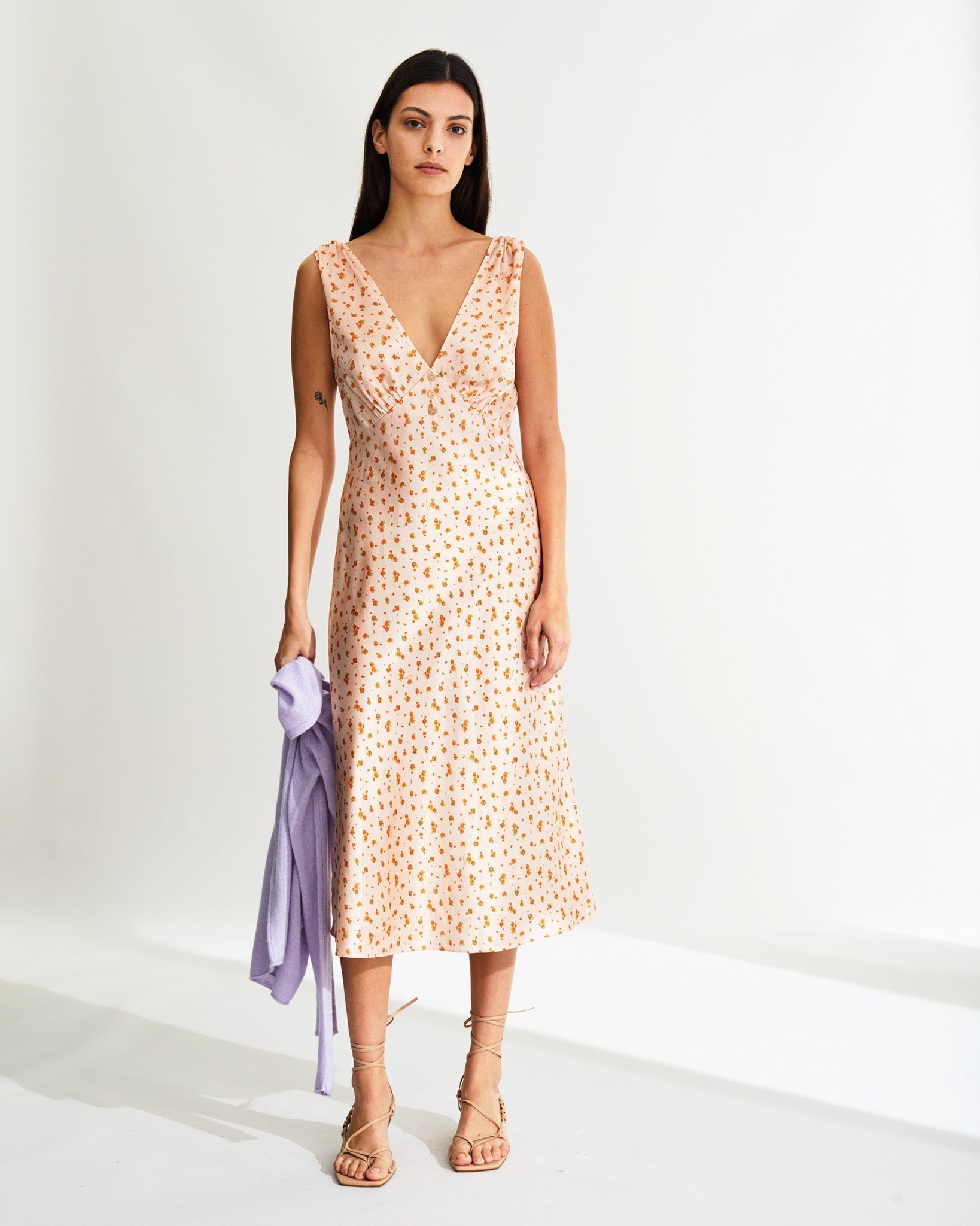 Robe longue Gabrielle en soie - Peach Mini Rose
