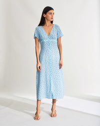 Robe longue Colette en soie - Blue Mini Rose