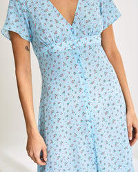 Robe longue Colette en soie - Blue Mini Rose