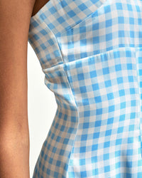 Robe courte Billie en soie - Blue Vichy