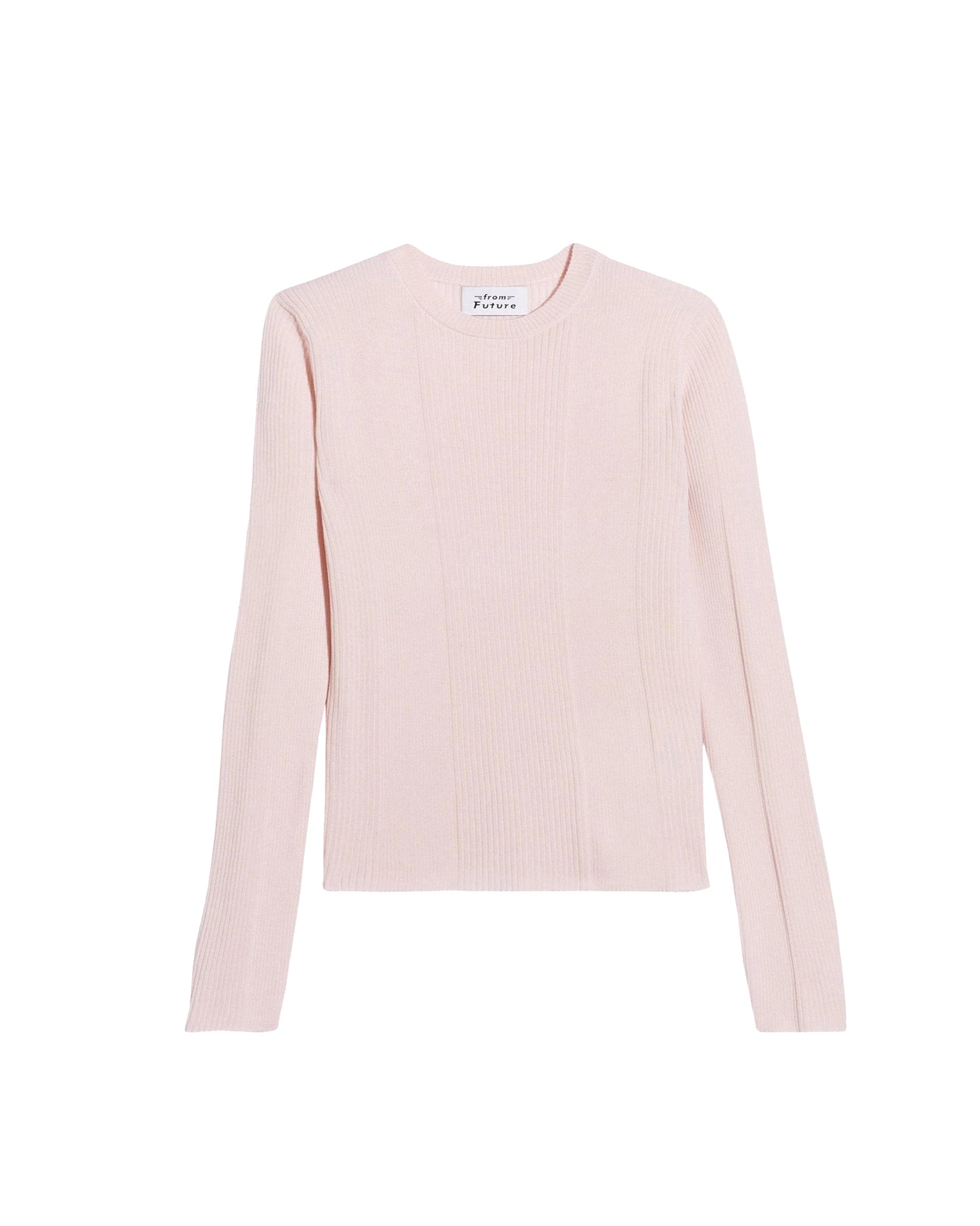 Pull à col rond à côtes en laine superfine - Powder Pink