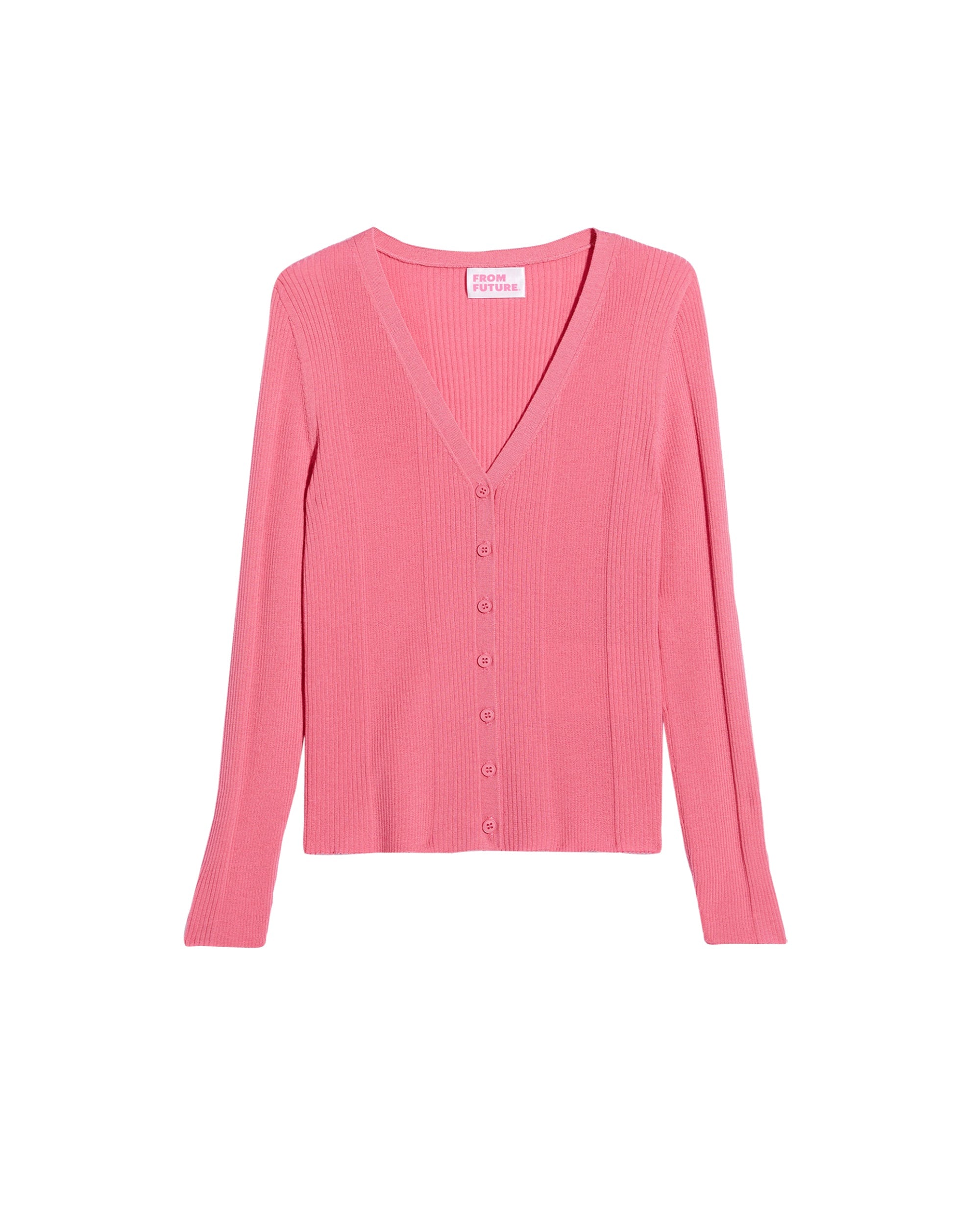 Cardigan à côtes en laine superfine - Bubble Gum