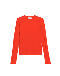 Pull à col rond à côtes en laine superfine - Spicy Red