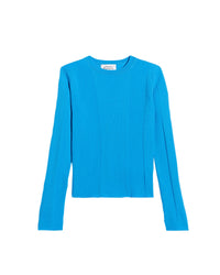 Pull à col rond à côtes en laine superfine - Beach Blue
