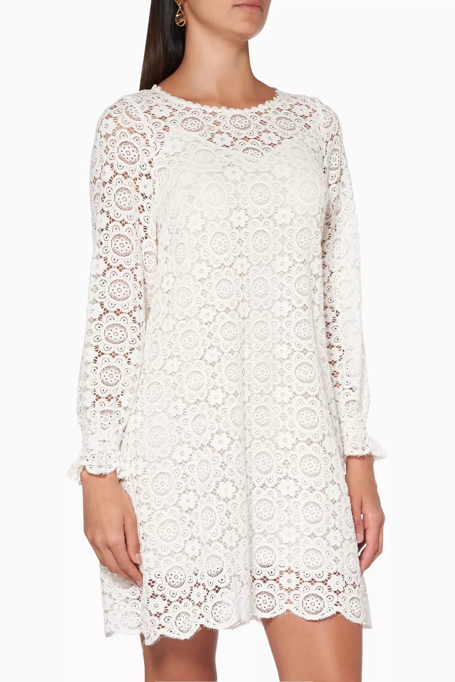 Robe en dentelle à manches longues - Lait Iconique