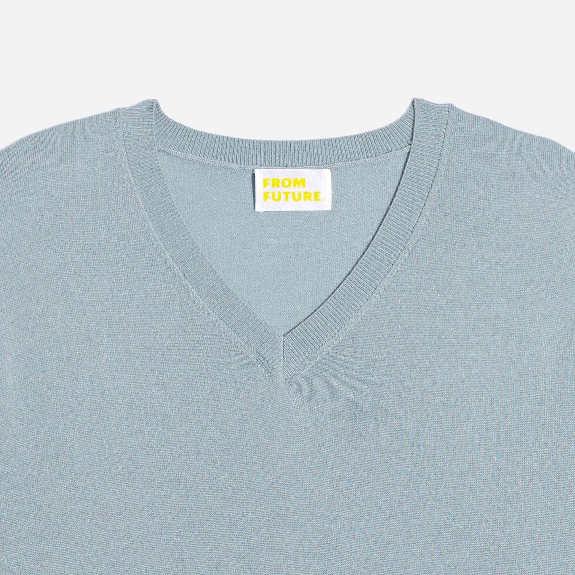 Pull à col V en laine superfine - Cloud Blue