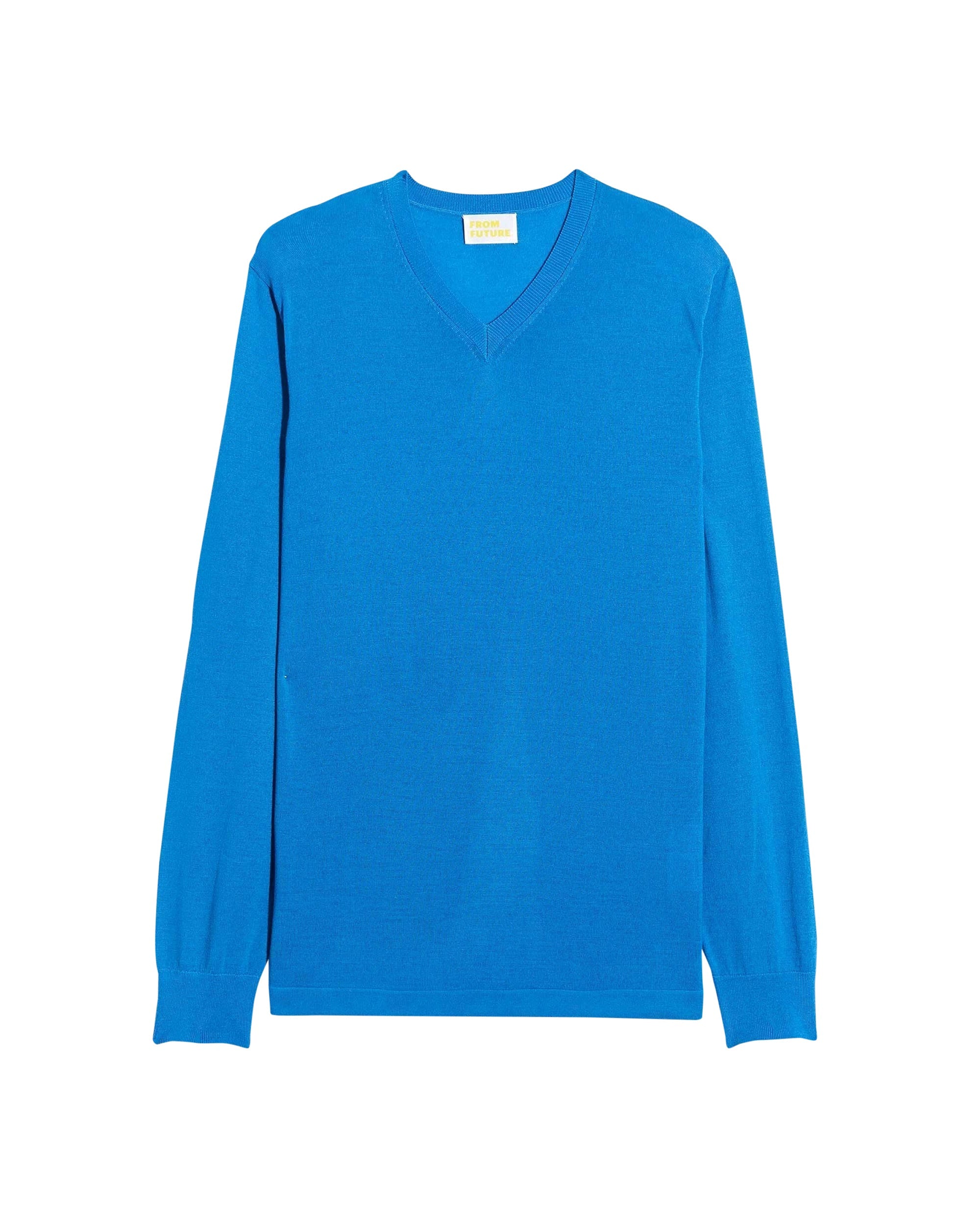 Pull à col V en laine superfine - Denim Blue