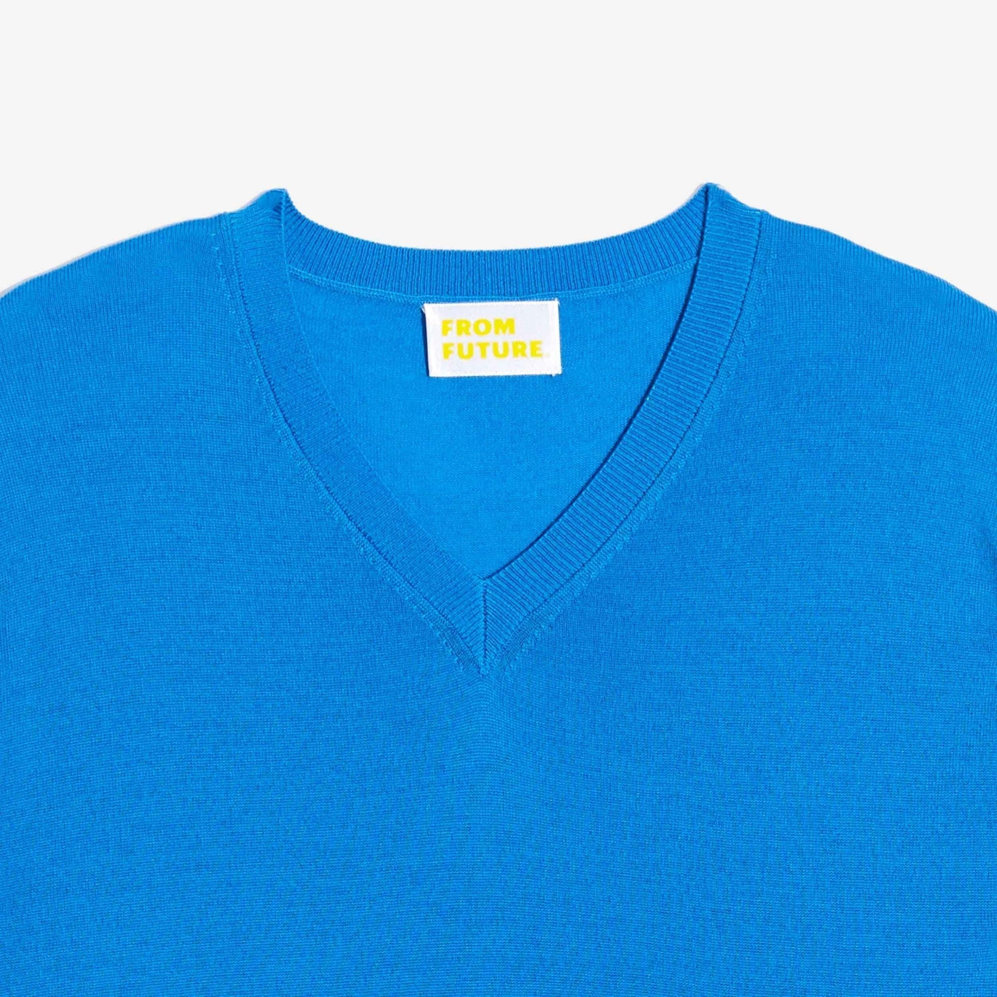 Pull à col V en laine superfine - Denim Blue