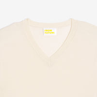 Pull à col V en laine superfine - Ecru