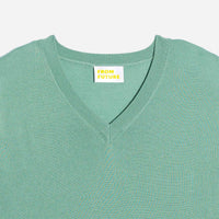 Pull à col V en laine superfine - Frozen Green
