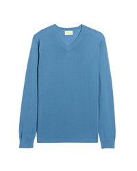 Pull à col V en laine superfine - Pastel Blue
