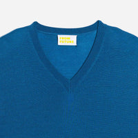 Pull à col V en laine superfine - Petrol Blue