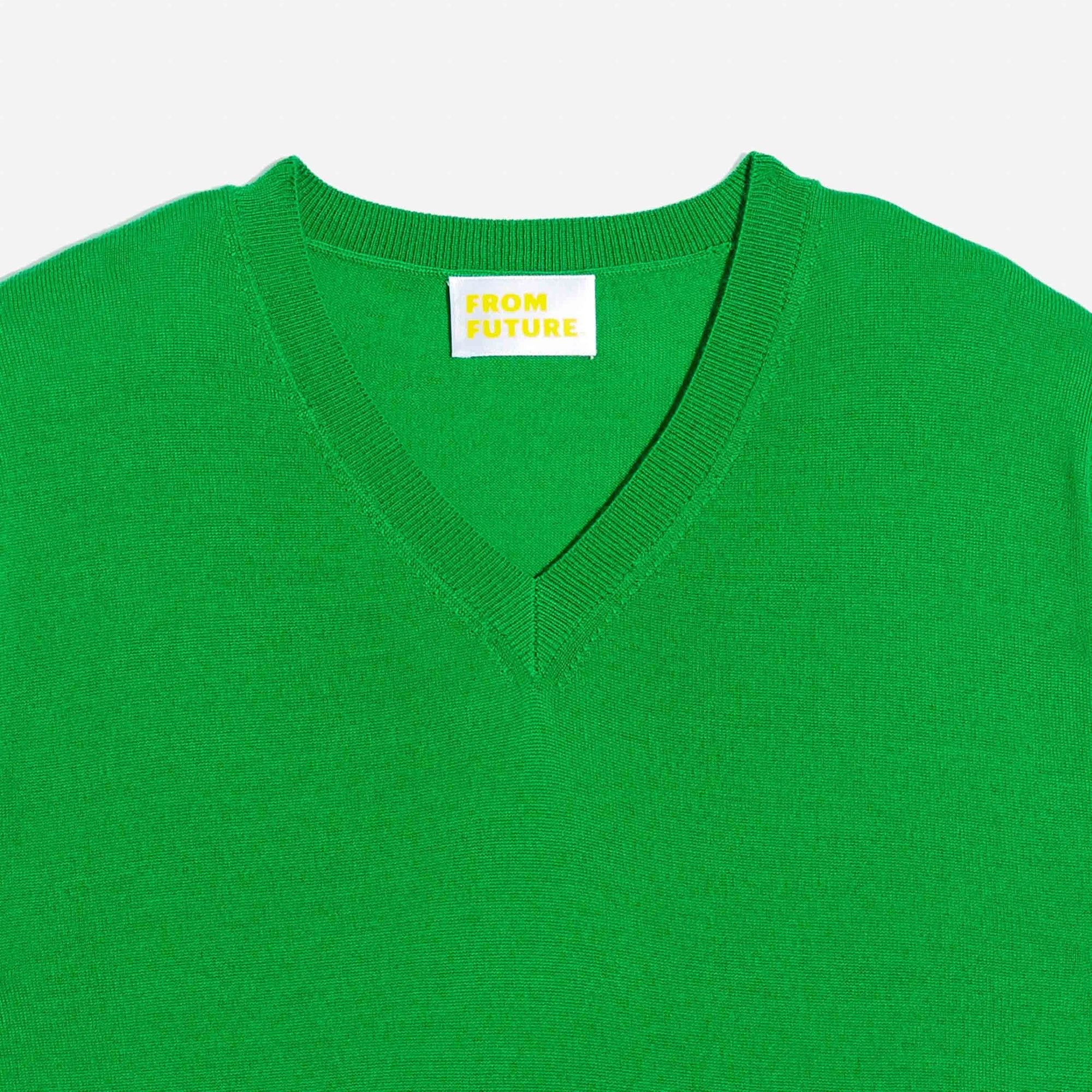 Pull à col V en laine superfine - Summer Green