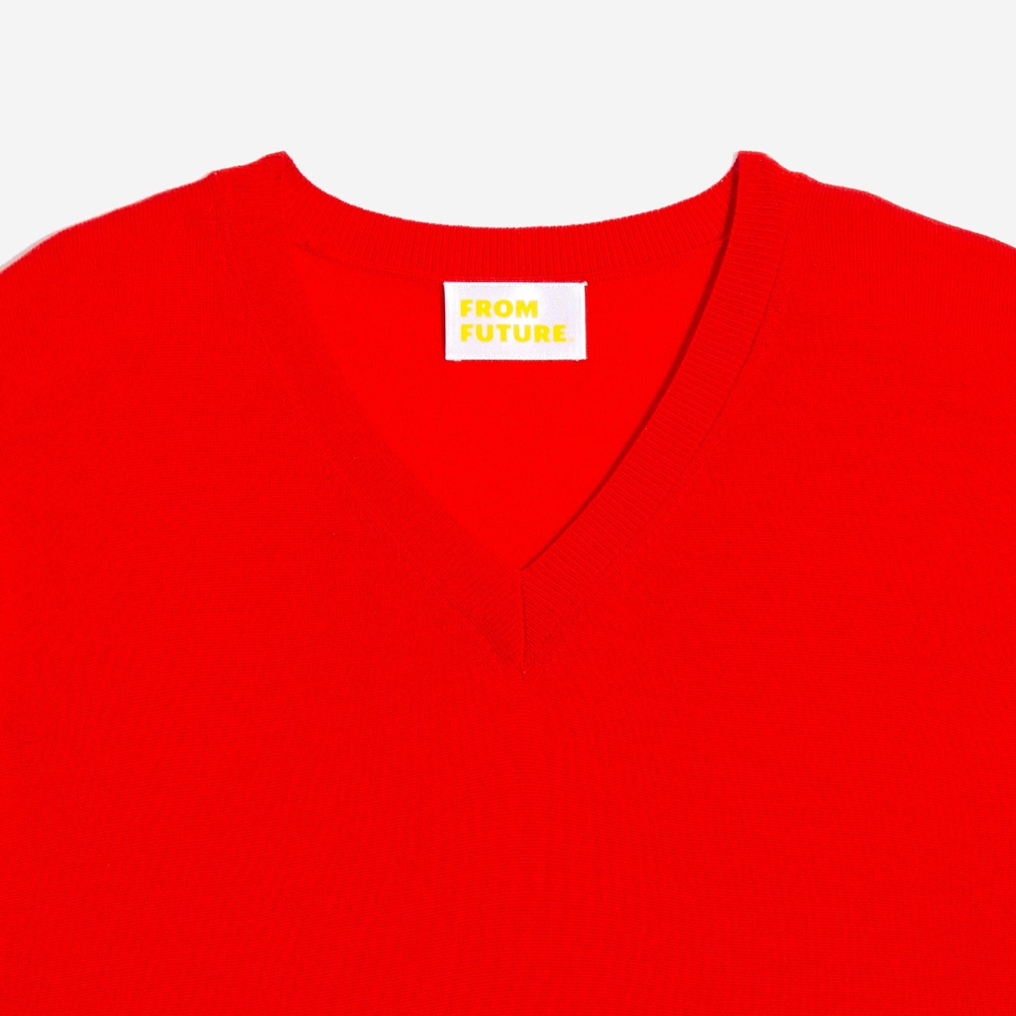 Pull à col V en laine superfine - Summer Red