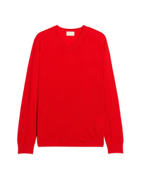 Pull à col V en laine superfine - Summer Red