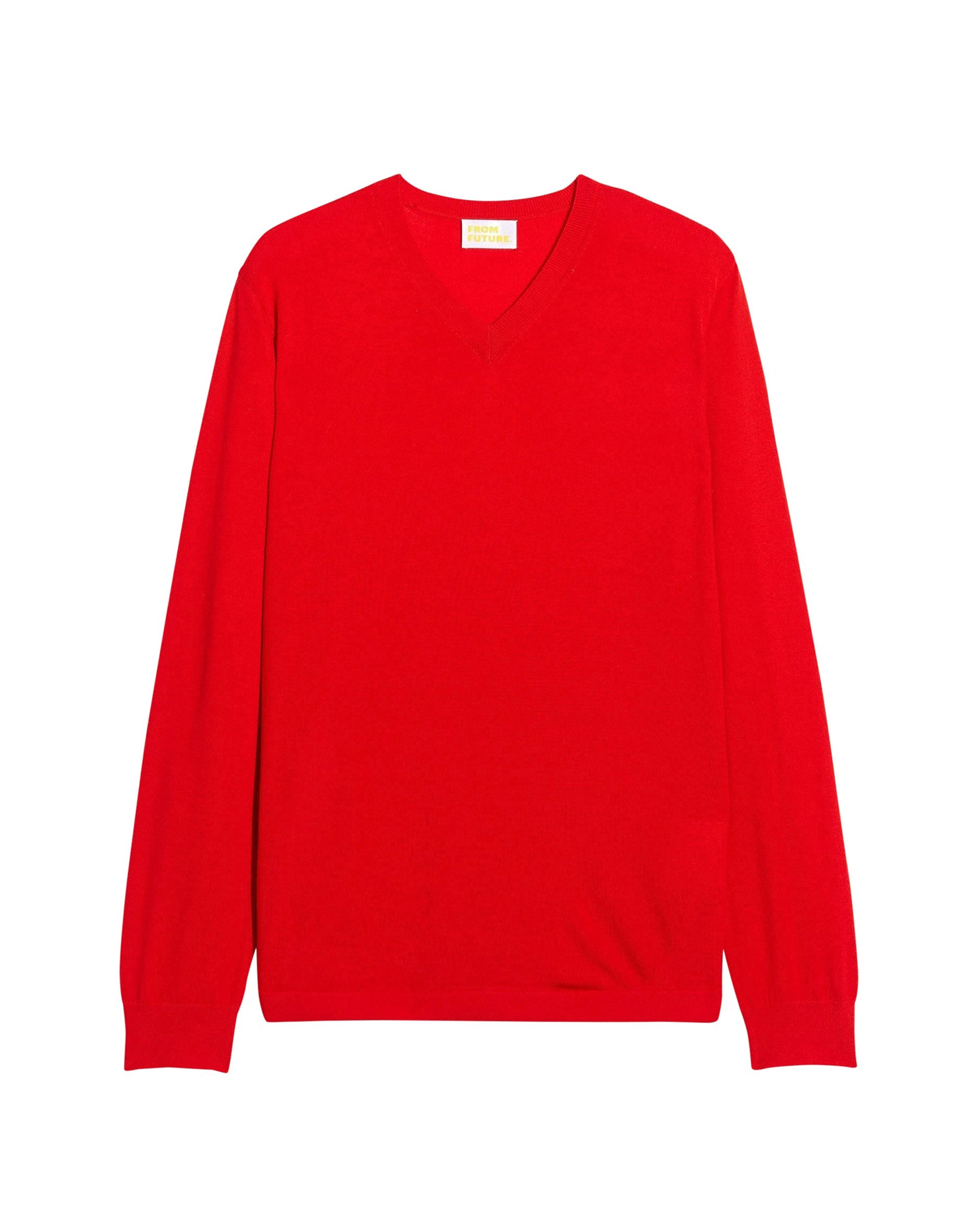 Pull à col V en laine superfine - Summer Red