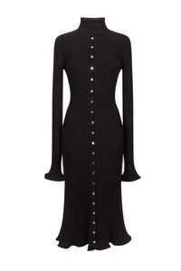 Robe midi en maille à col montant - Black