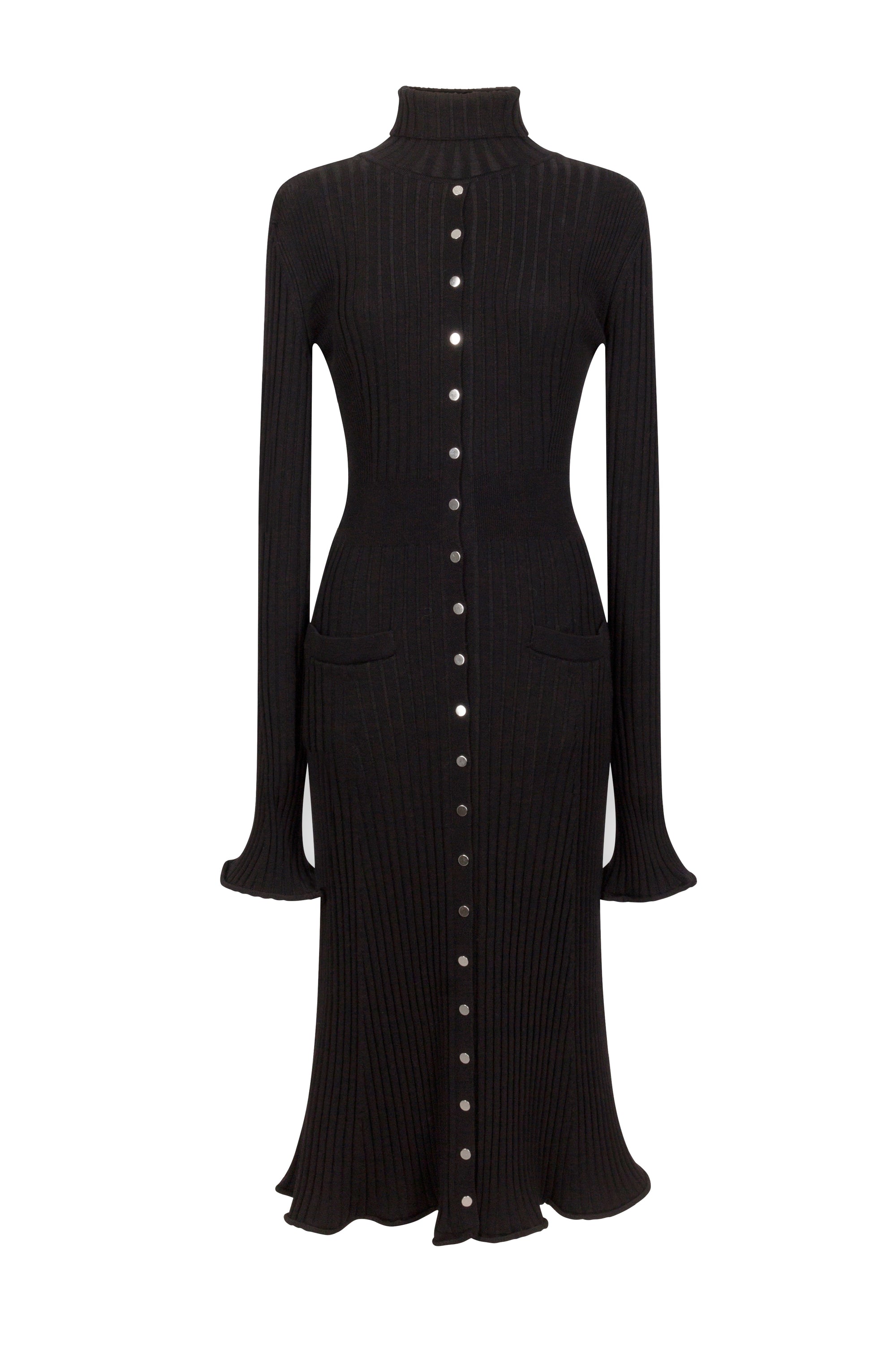 Robe midi en maille à col montant - Black