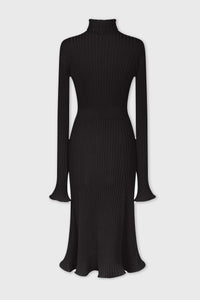 Robe midi en maille à col montant - Black