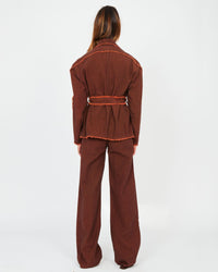 Veste en jean ceinturée - Rouge