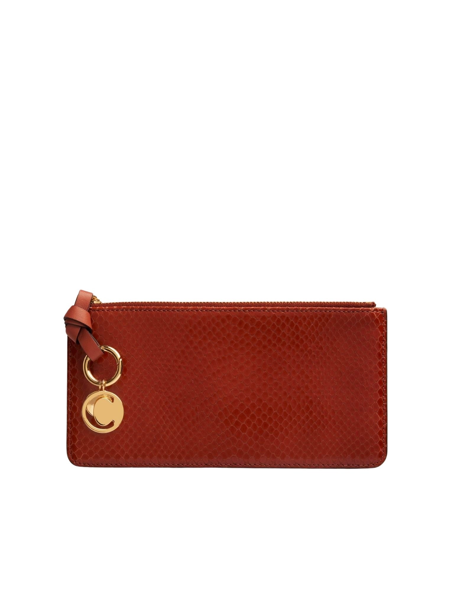 Portefeuille plat zippé Alphabet en cuir - Chestnut Brown