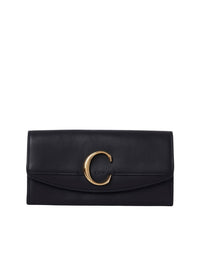 Portefeuille long à rabat Chloé C en cuir - Black